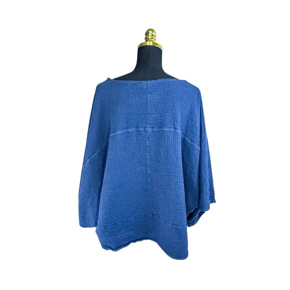 Suzanne Betro 'Simple' Navy Blue Boho Crop Top 2X - Lightweight Textured Rayon, - Picture 2 of 4